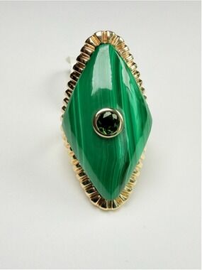 Carol Brodie Gold Vermeil Emerald & Malachite 925 Sterling Silver Grand Ring NWT